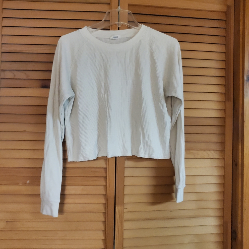 Women's Cream Long Sleeve Cropped Thermal Top